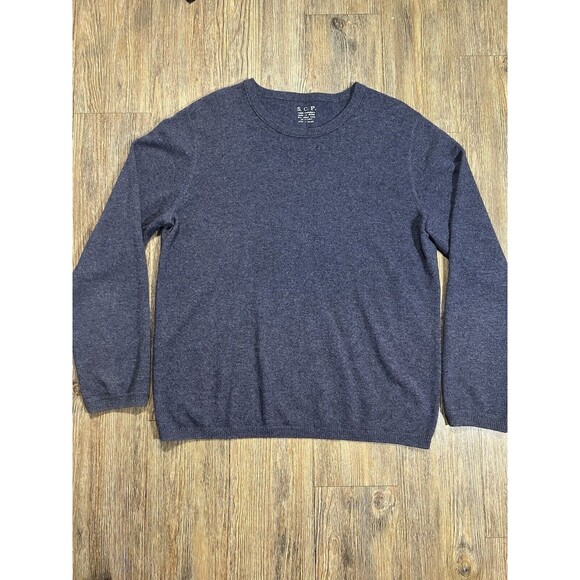 SCP Mens Navy Blue Cashmere Crew Neck Long Sleeve Pullover Sweater Top Size L - Picture 1 of 9